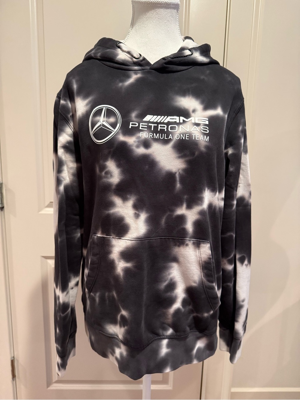 Mercedes AMG Petronas F1 Tie Dye Hoodie Black/White Size S Unisex